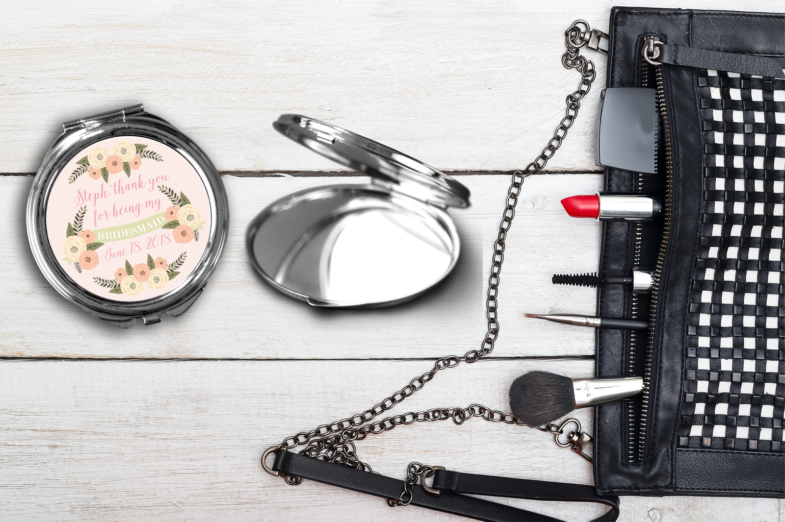 Bridesmaid Compact Mirror Favor | Thank You Personalized