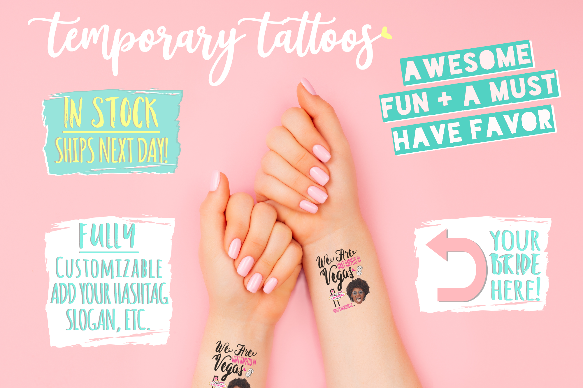 Custom Temporary Tattoo Bachelorette Party Favors | We Are Vegas