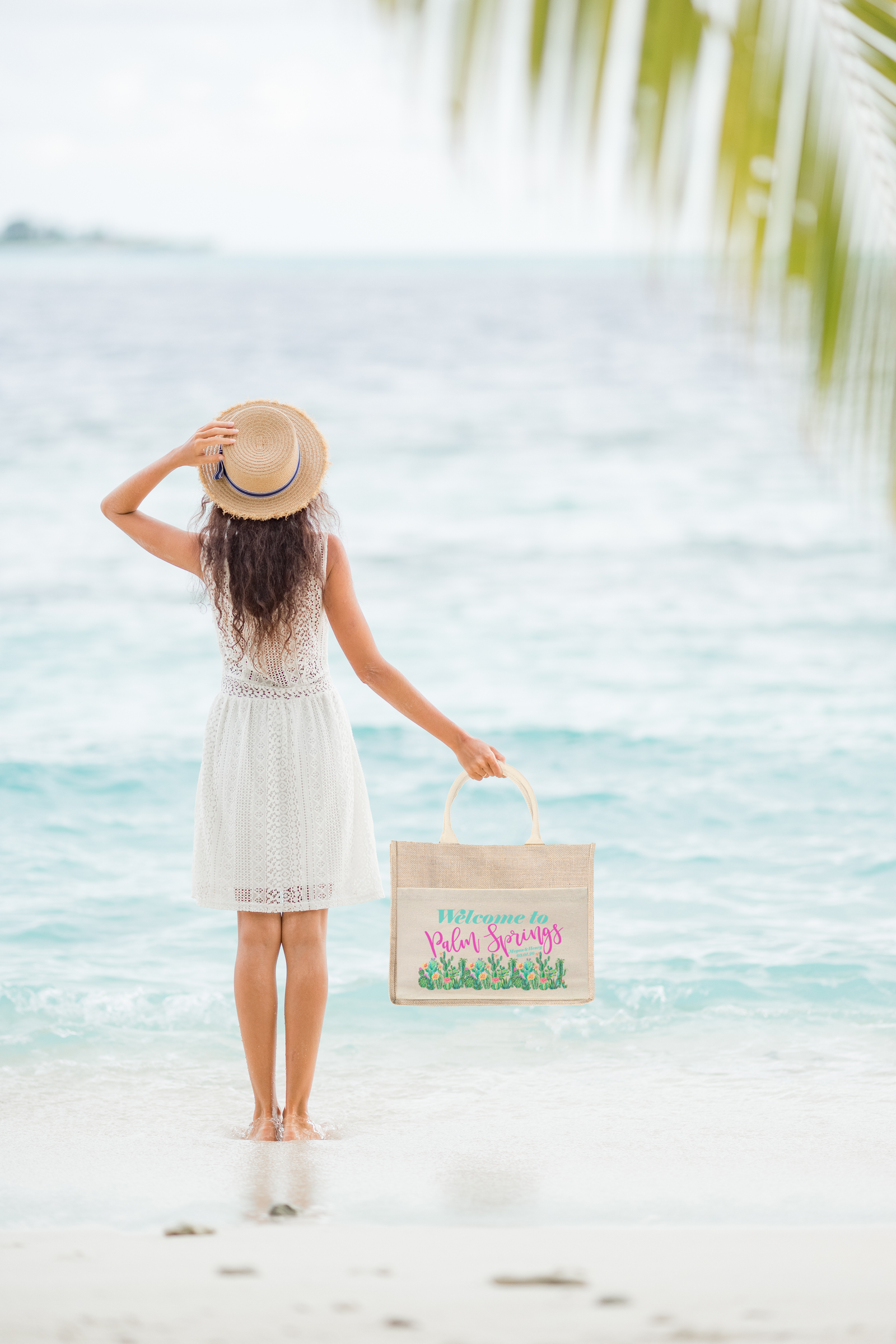 Palm Springs Wedding Welcome Bag | Destination Wedding Tote Bag Burlap Jute Bag Favor | Floral Cactus