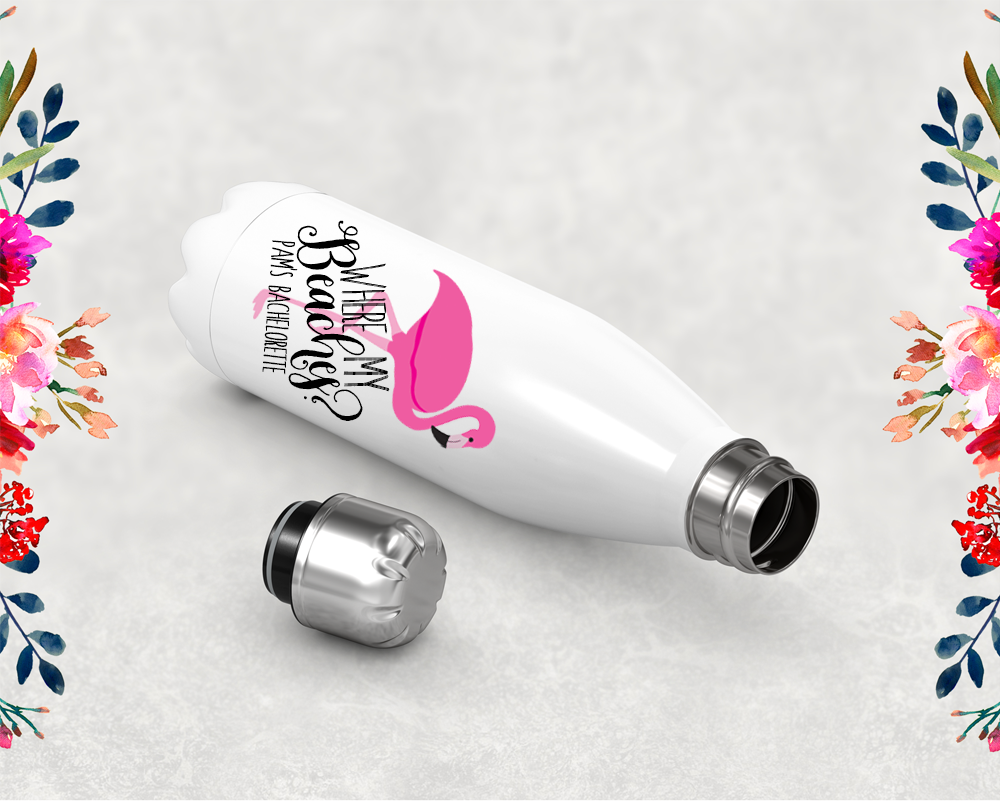 Bachelorette Party Water Bottle | Swell Style Water Bottle | Flamingo Where My Beaches?