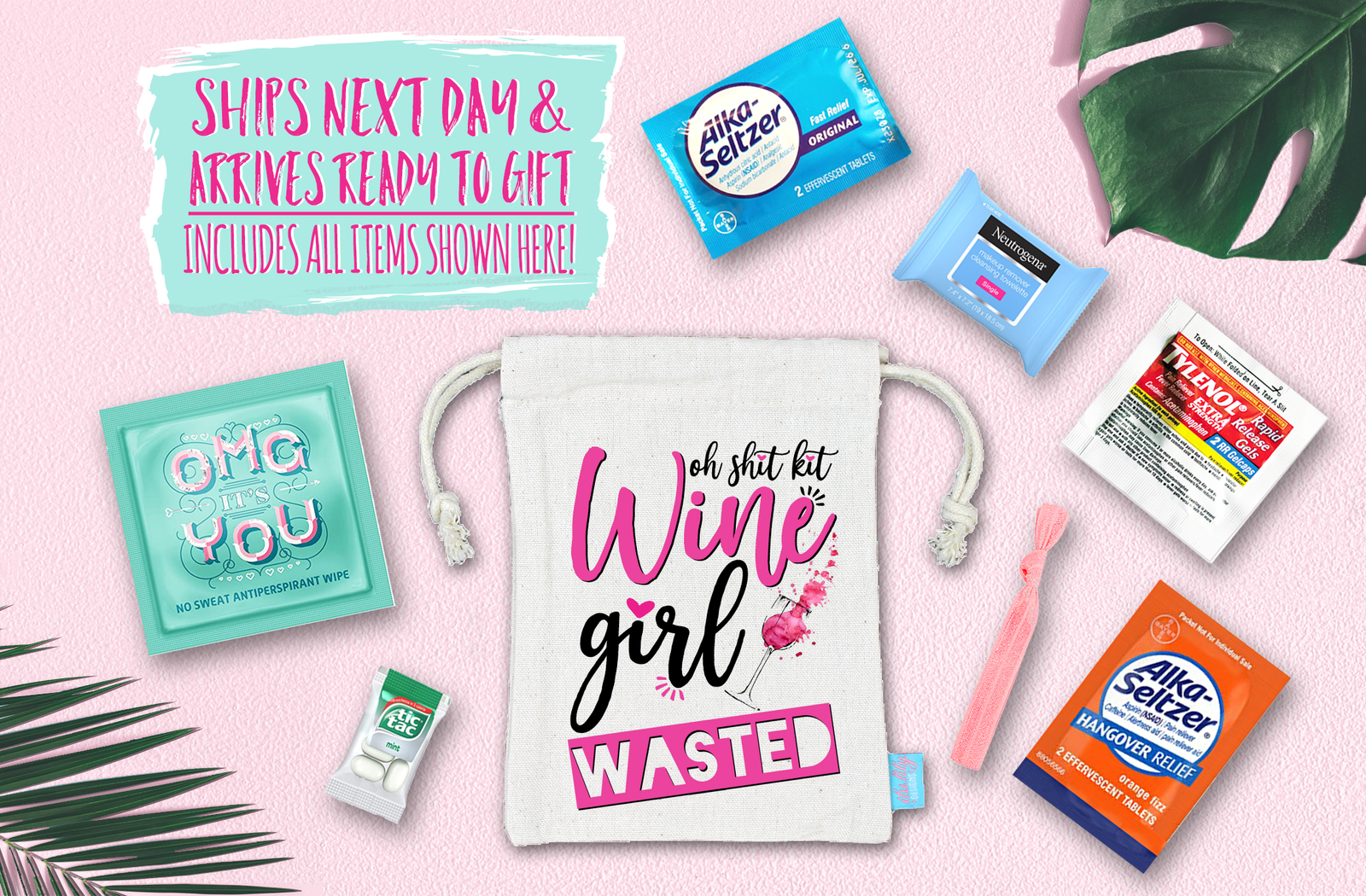 Bachelorette Party Hangover Survival Kit with Supplies |Wine Girl Wasted